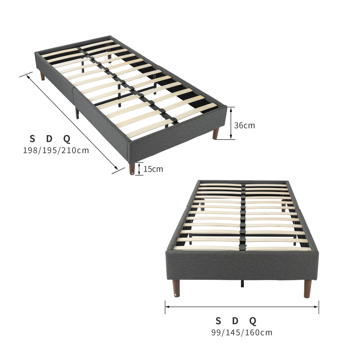 Tuscania Queen Bed Frame, Dark Grey