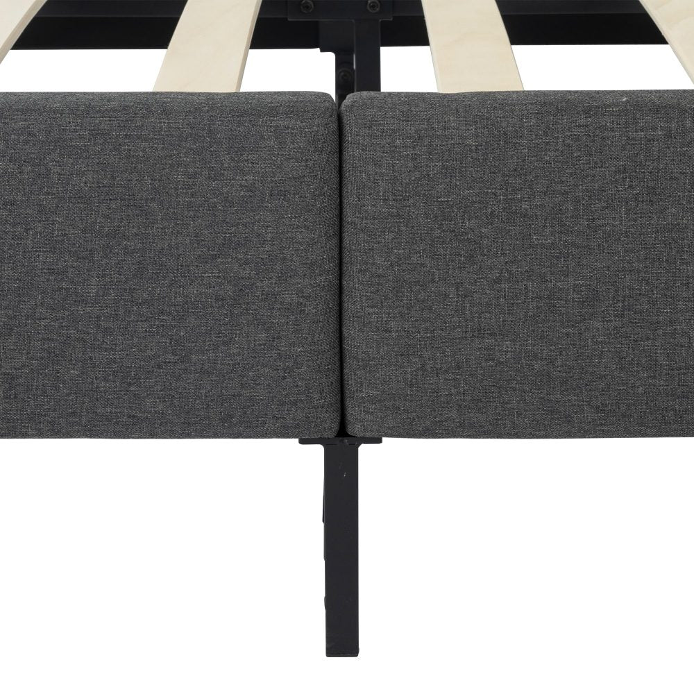 Dark grey queen bed frame in styled bedroom with mattress — Allure Home Collections