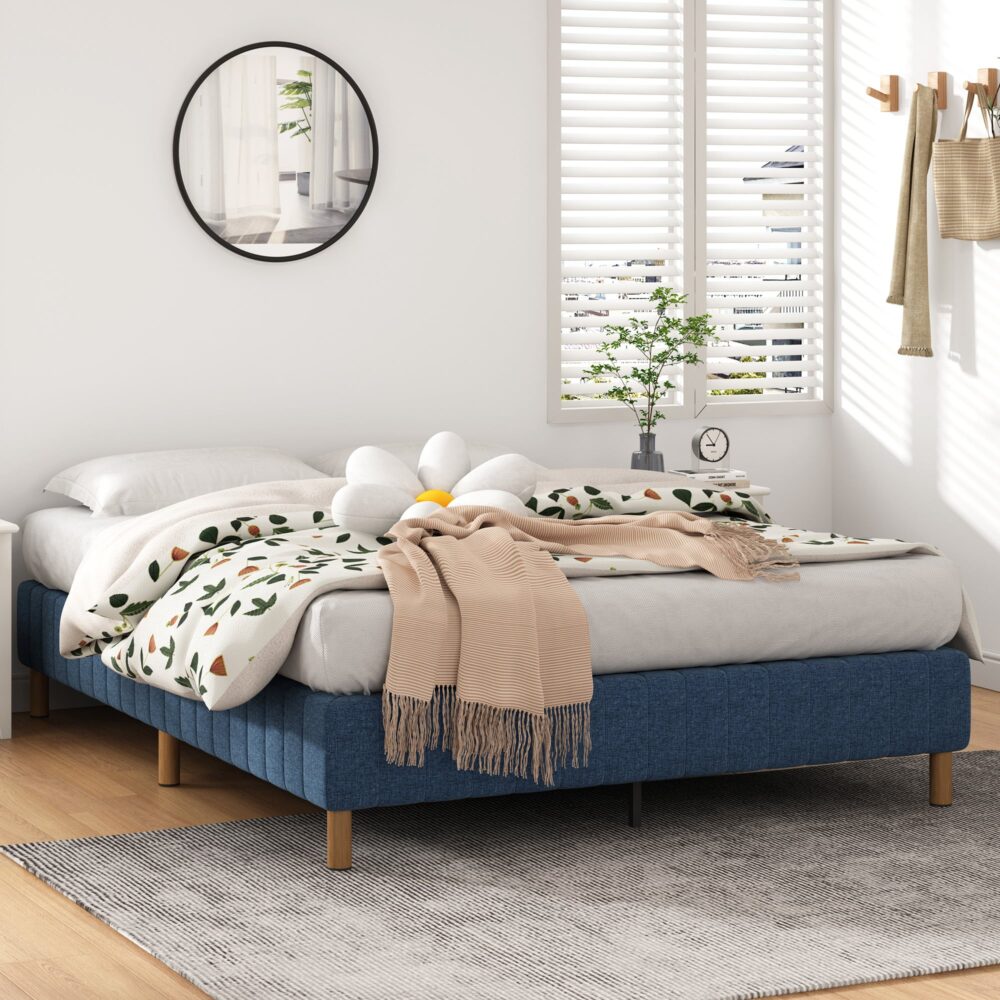 Metal bed frame mattress foundation in blue — double size — Allure Home Collections