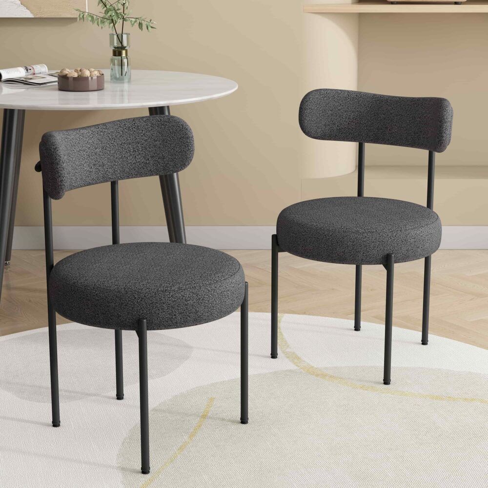 Angaston charcoal boucle dining chair in a modern dining room