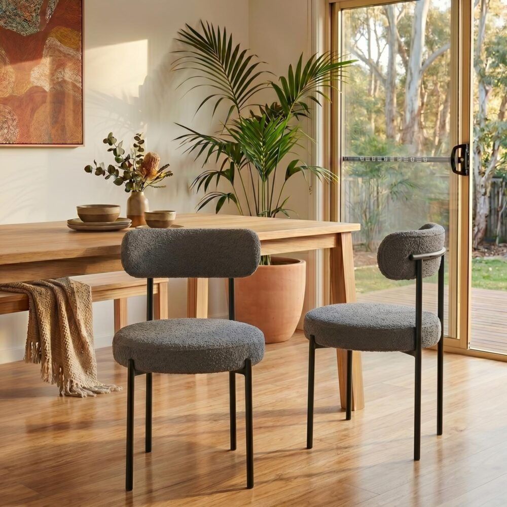 Angaston grey boucle dining chair in a modern dining room