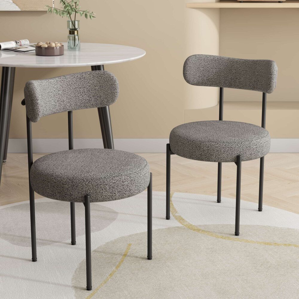 Angaston grey boucle dining chair in a modern dining room