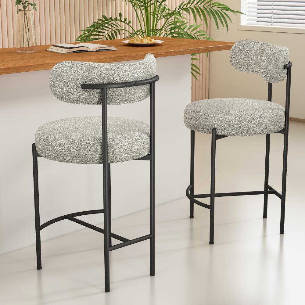 Elsa bar stool premium textured boucle fabric seat and metal frame detail — Allure Home Collections