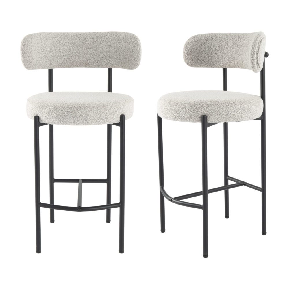Two Elsa white boucle bar stools at kitchen island — Allure Home Collections