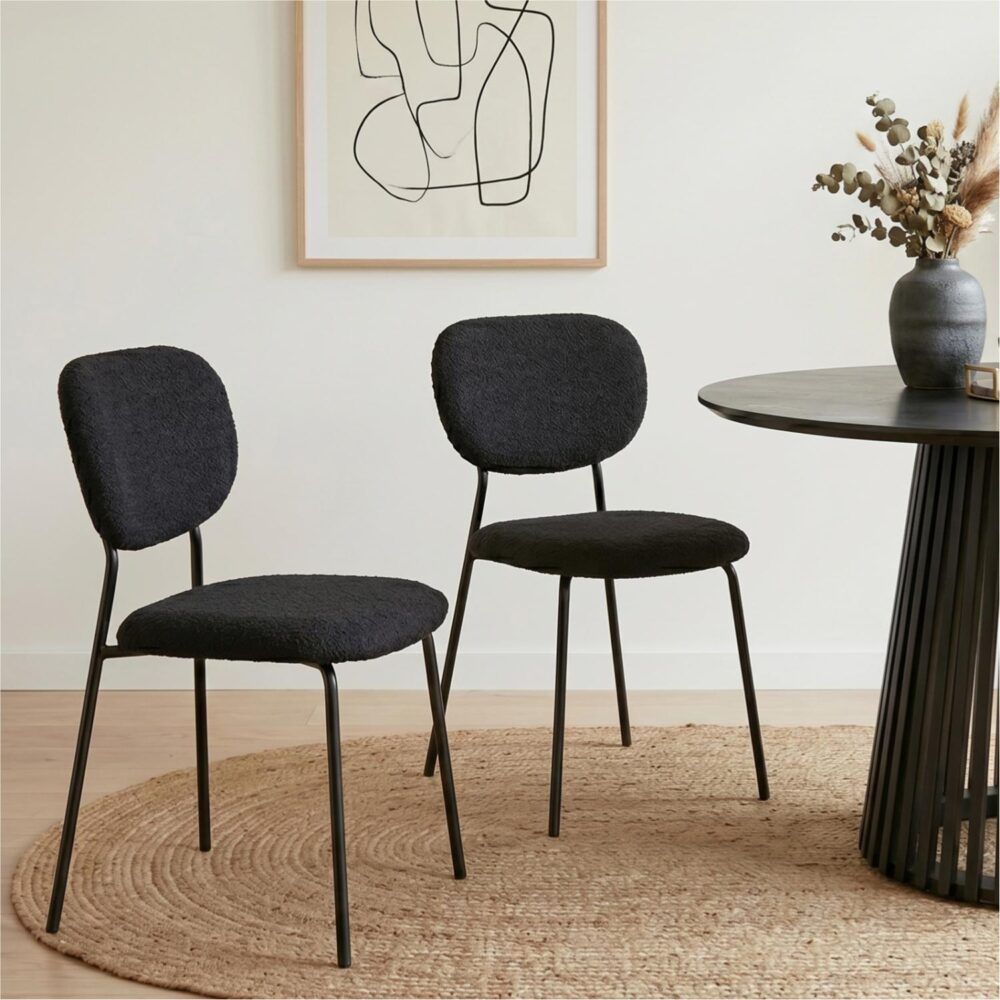 Stockwell charcoal teddy boucle armless dining chair