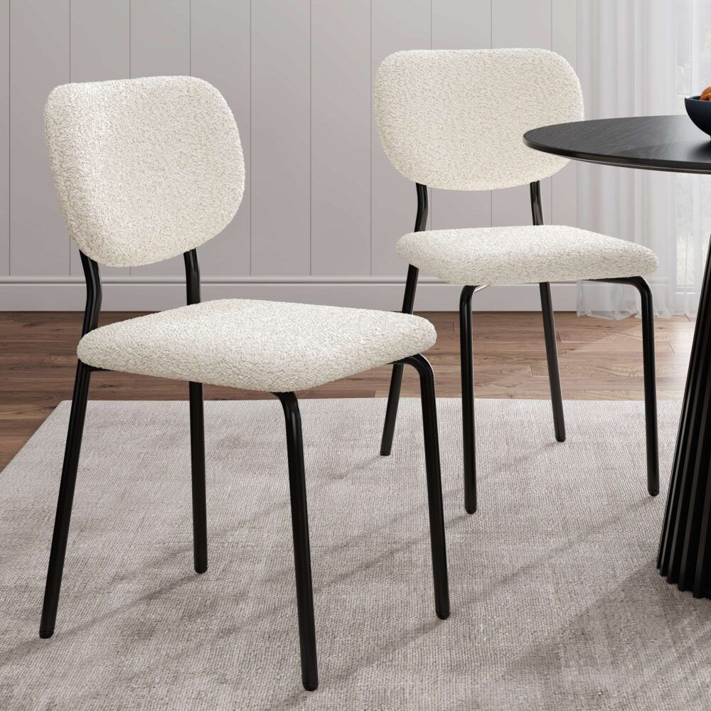 Stockwell white teddy boucle armless dining chair