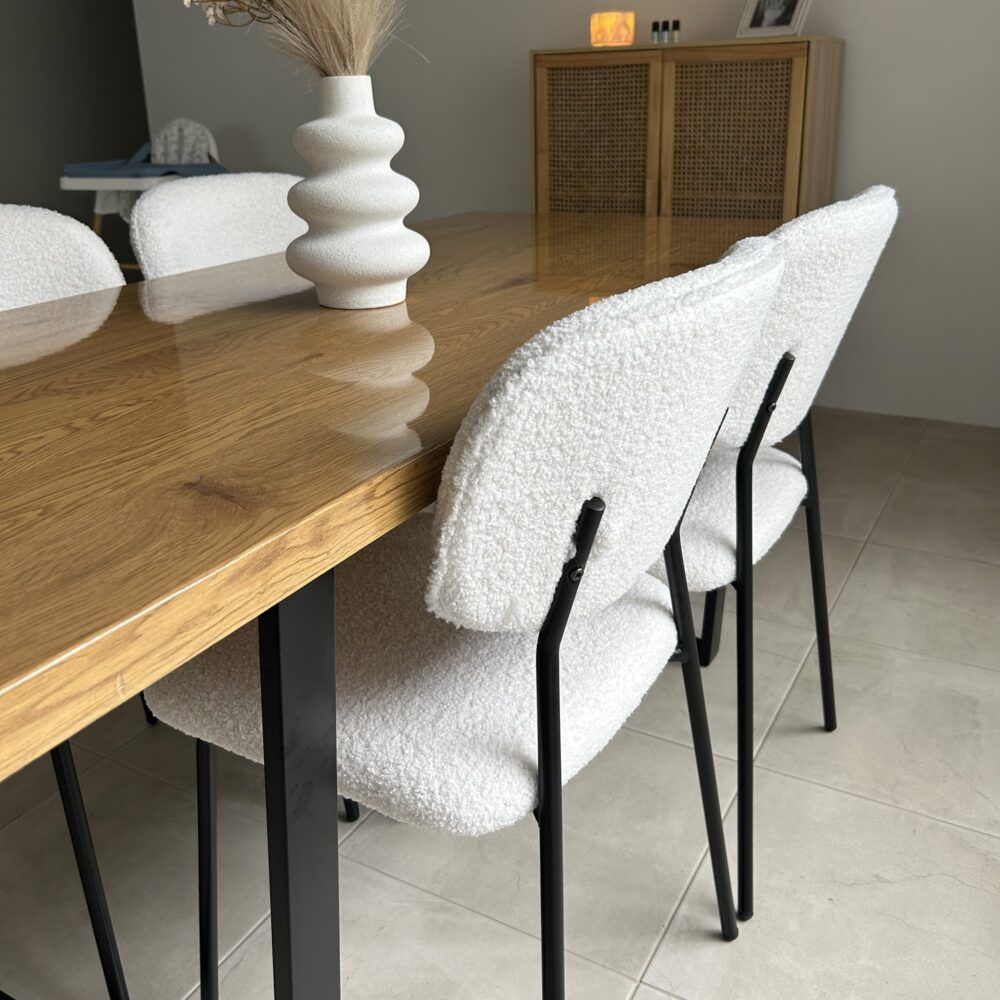 Stockwell white teddy boucle armless dining chair