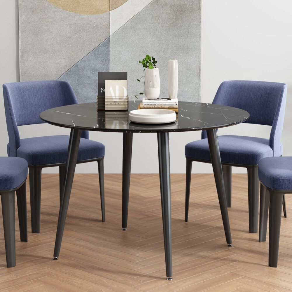 Clare Round Marble Dining Table, Black 110cm