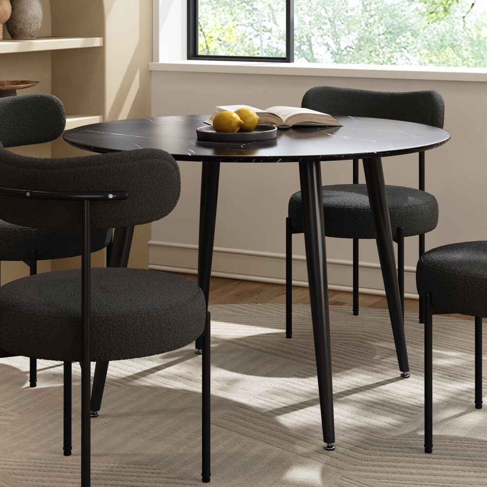 Clare Round Marble Dining Table, Black 110cm