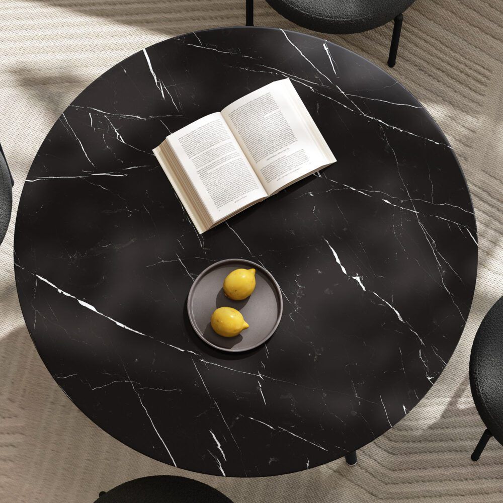 Clare Round Marble Dining Table, Black 110cm