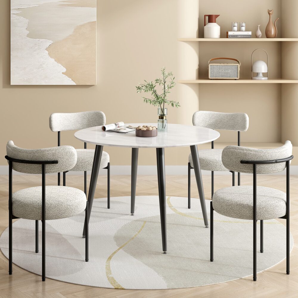 Round MDF Marbling Dining Table — Contemporary Marble-Look — Allure Home Collections