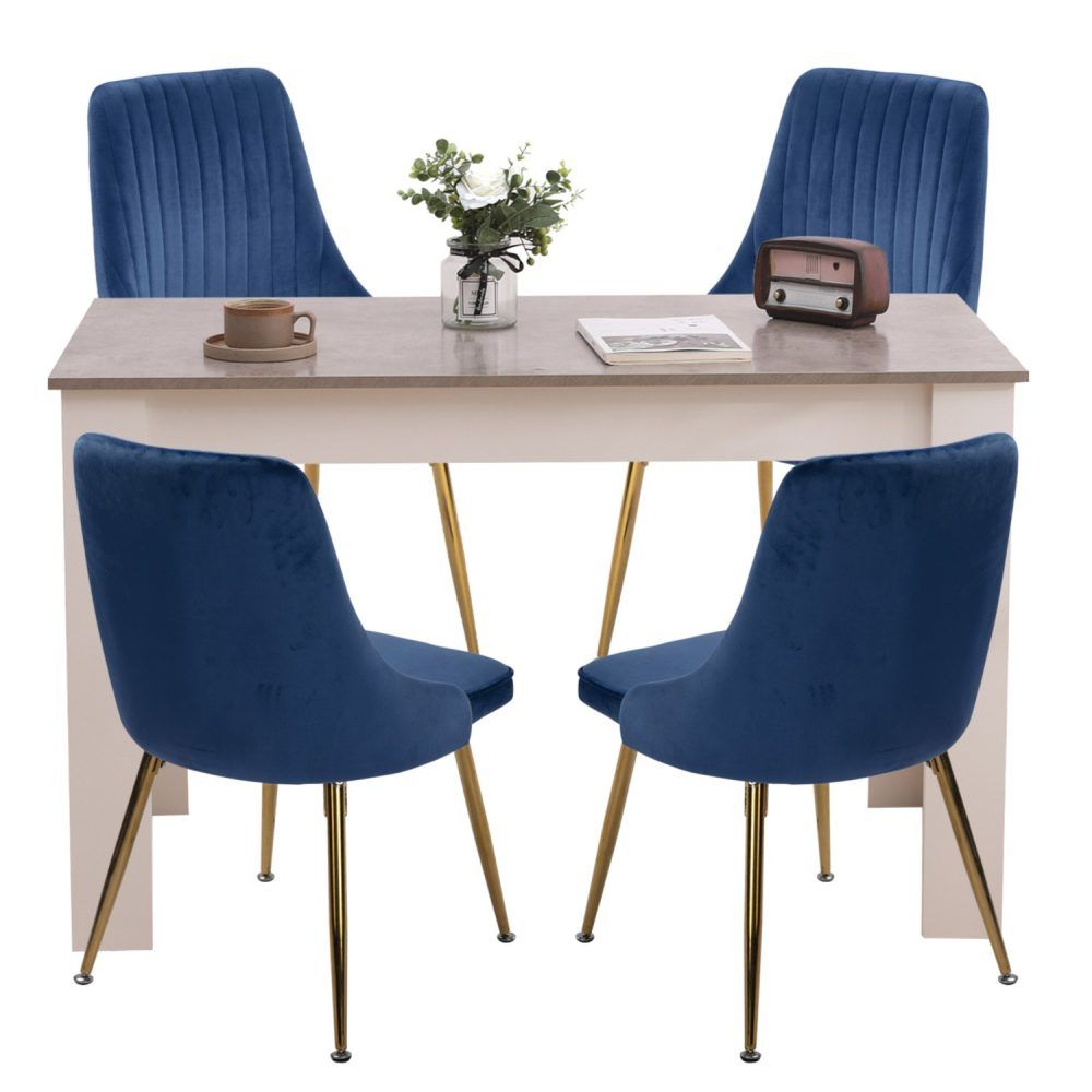 Mount Torrens 5 Piece Dining Set, Grey and Blue Velvet