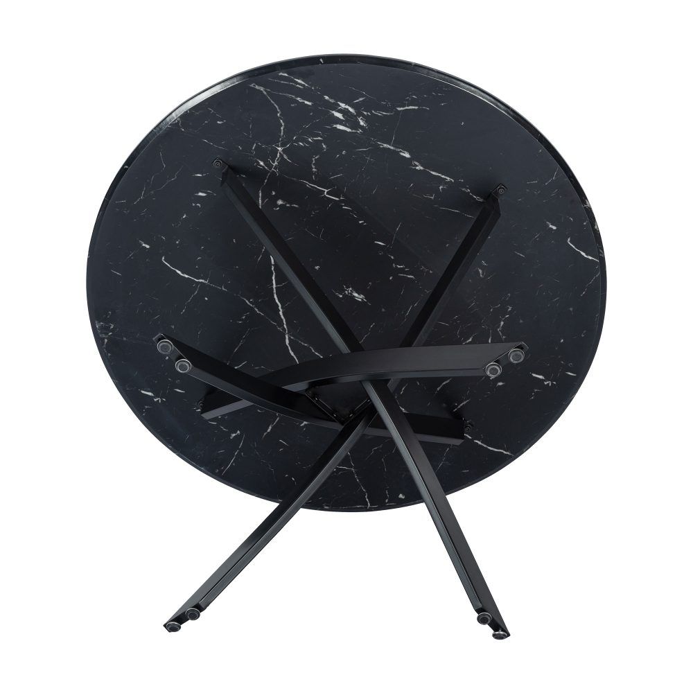 Gumeracha 5 Piece Dining Set, Black Marble and Blue Velvet