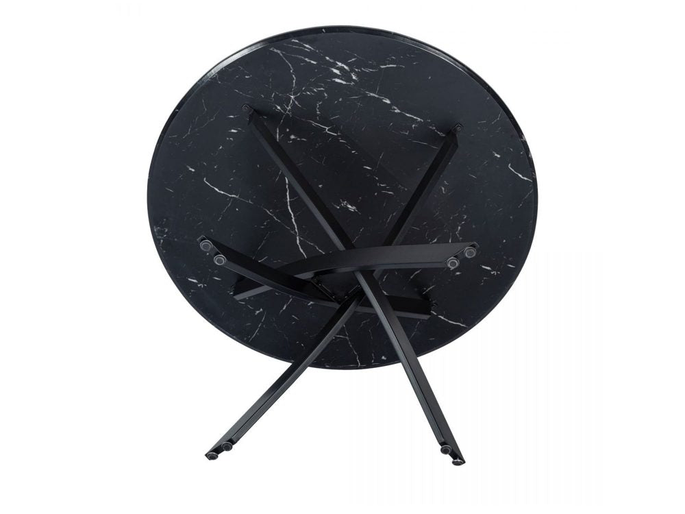 Round Black Marble-Effect Dining Table — Seats 4, White Veining — Allure Home Collections