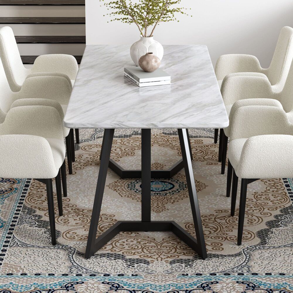 Sevenhill Rectangular Marble Dining Table, White 170cm