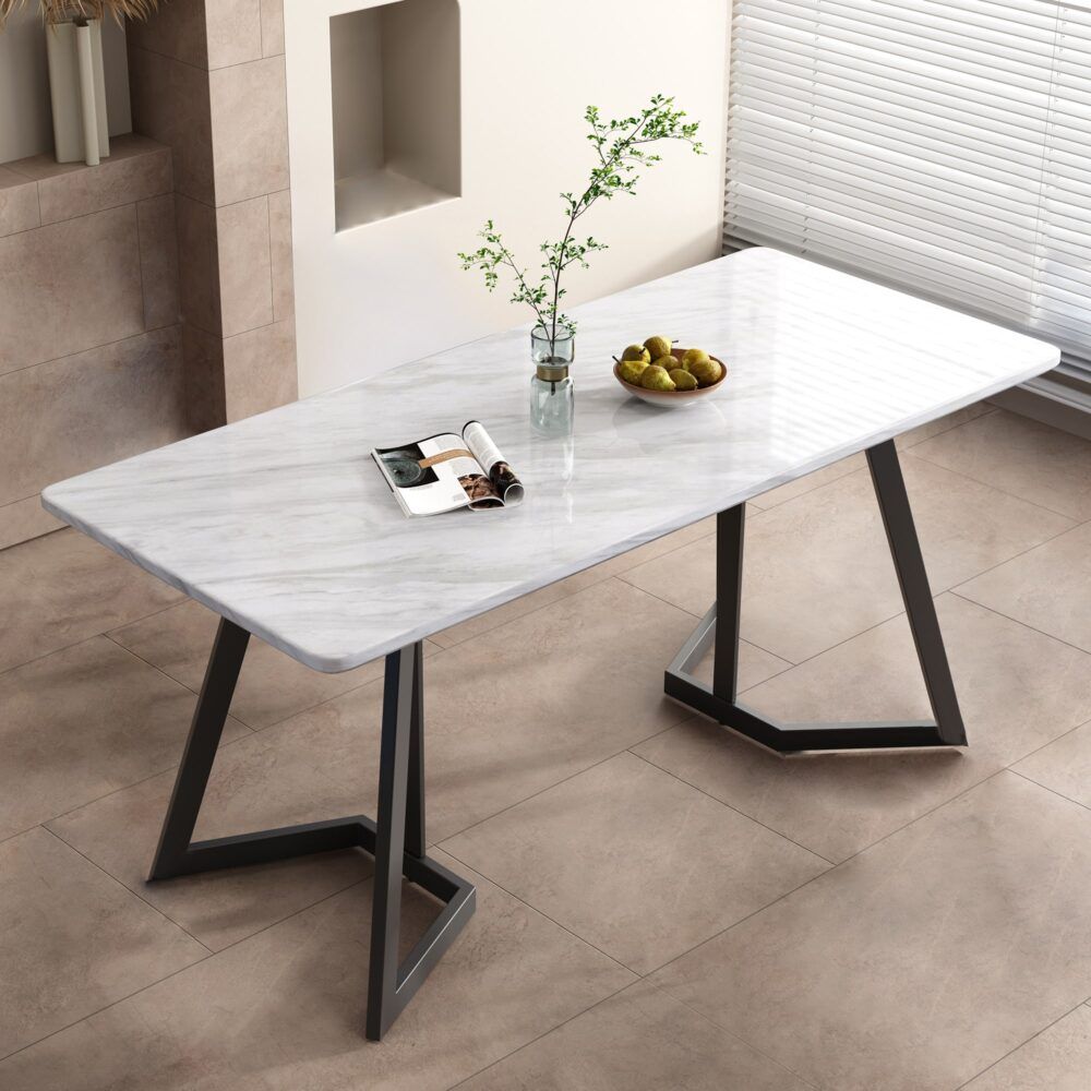 Sevenhill Rectangular Marble Dining Table, White 170cm