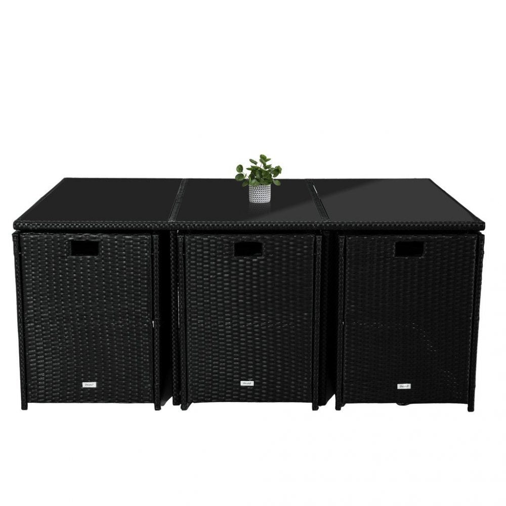 11 Piece Outdoor Dining Set, Wicker Black, view 6