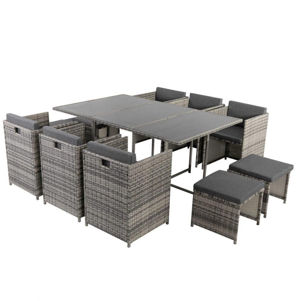 11 Piece Outdoor Dining Set, Wicker Grey, view 4