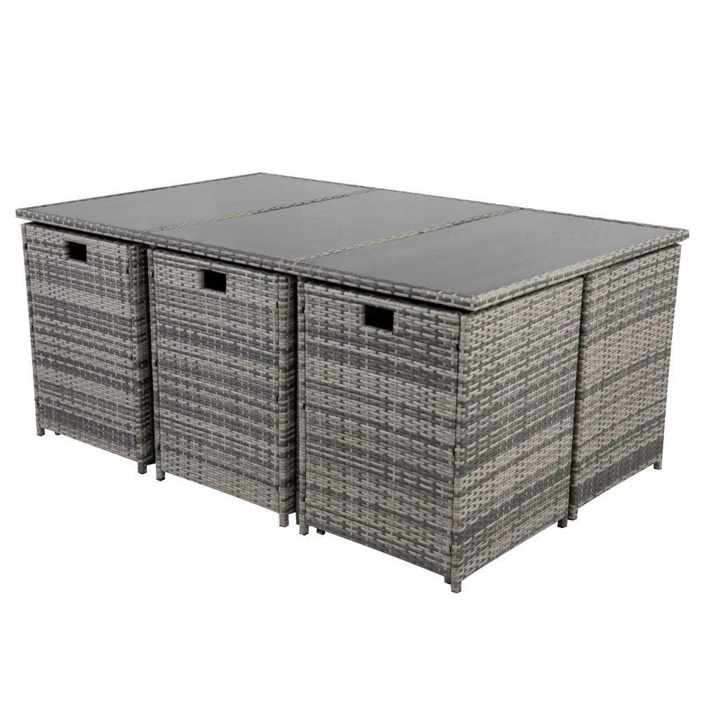 11 Piece Outdoor Dining Set, Wicker Grey, view 6