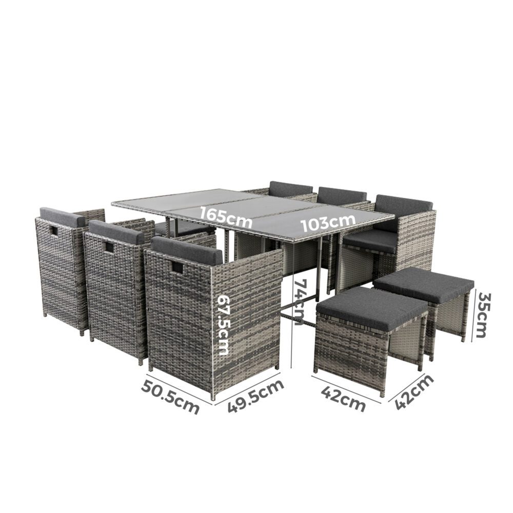 11 Piece Outdoor Dining Set, Wicker Grey, view 9