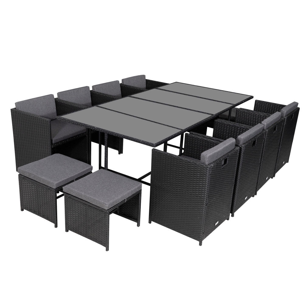 13 Piece Outdoor Dining Set, Wicker Black, view 5