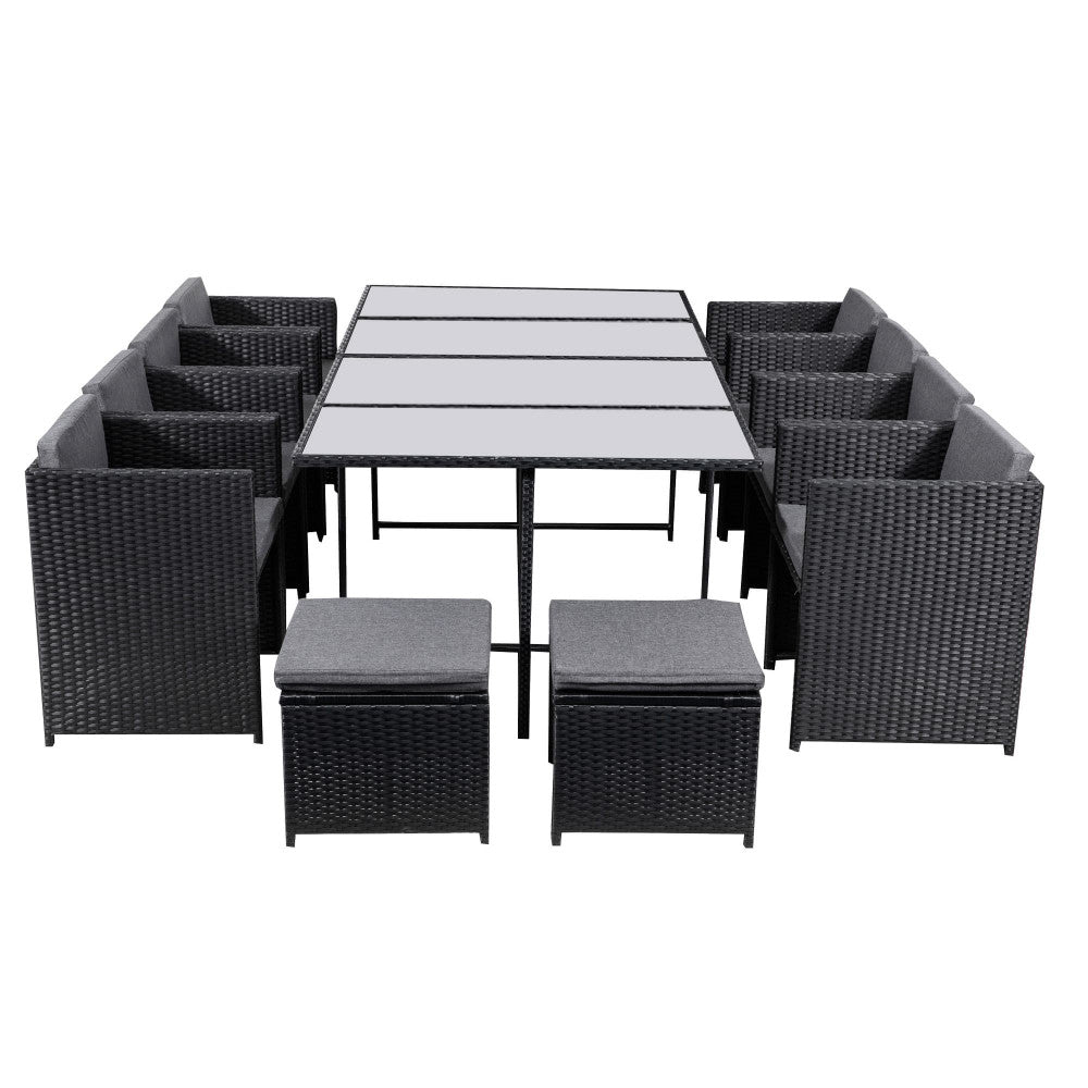 13 Piece Outdoor Dining Set, Wicker Black, view 6