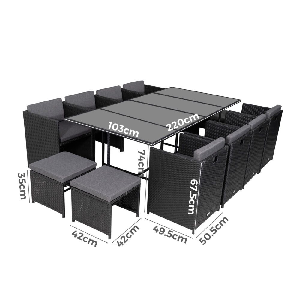 13 Piece Outdoor Dining Set, Wicker Black, view 10