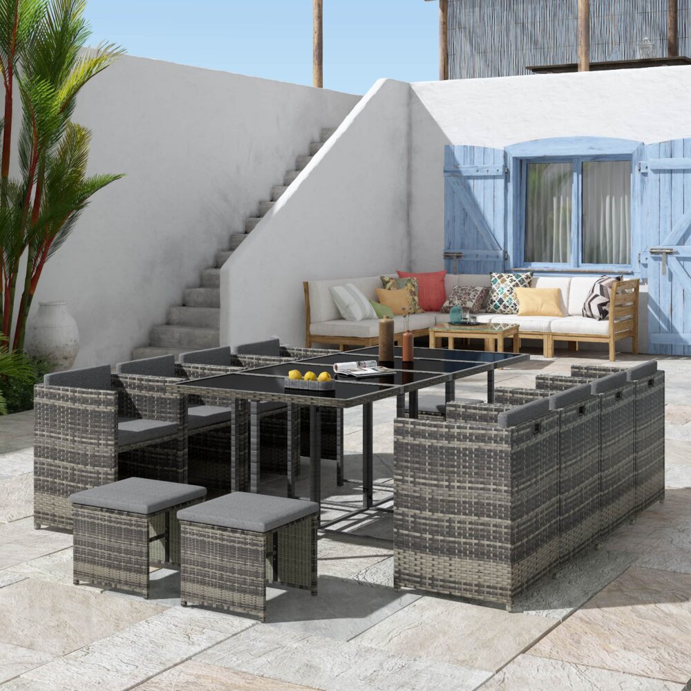 13 Piece Outdoor Dining Set, Wicker Grey