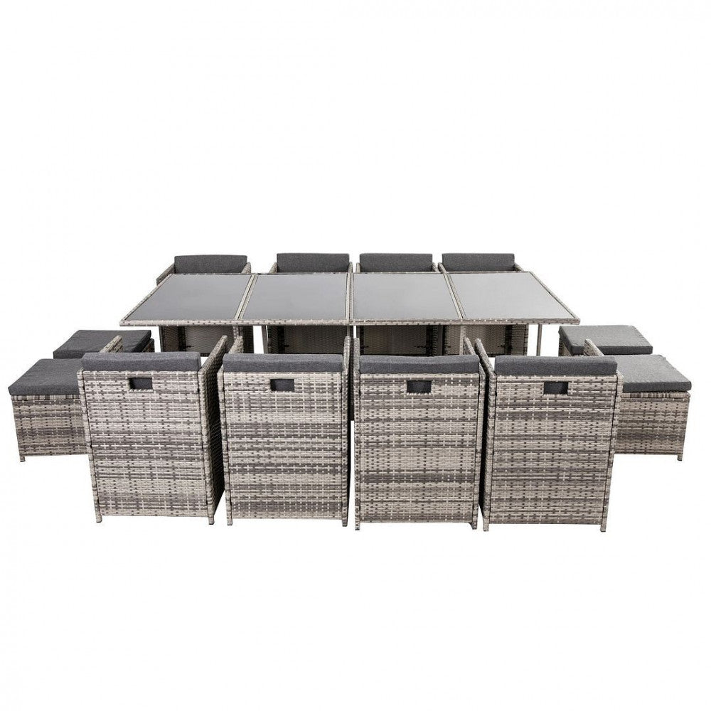 13 Piece Outdoor Dining Set, Wicker Grey, view 6