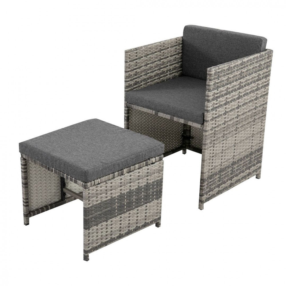 13 Piece Outdoor Dining Set, Wicker Grey, view 8