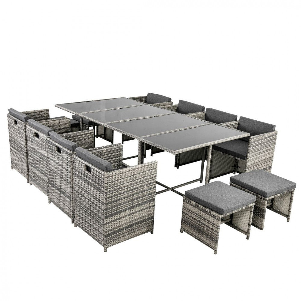 13 Piece Outdoor Dining Set, Wicker Grey, view 5