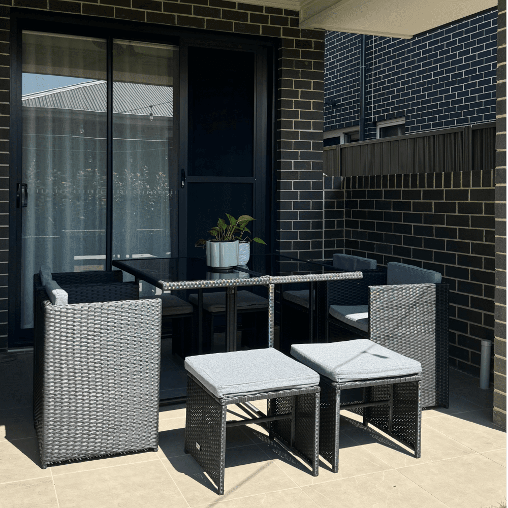 9 Piece Outdoor Dining Set, Wicker Black, view 4