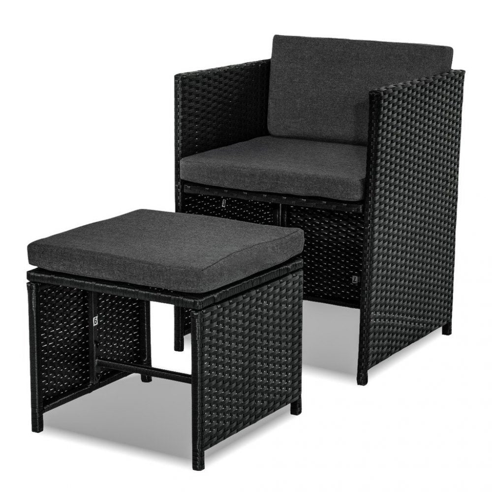 9 Piece Outdoor Dining Set, Wicker Black, view 15