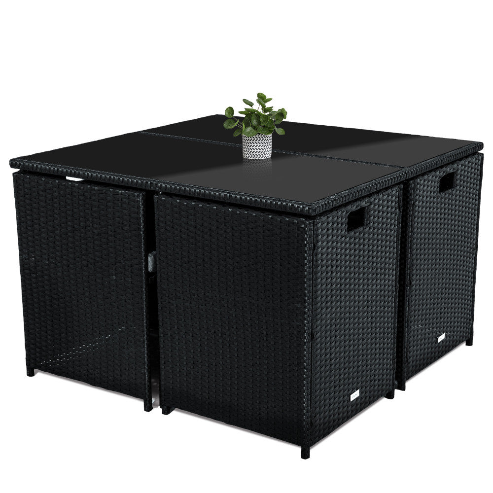 9 Piece Outdoor Dining Set, Wicker Black, view 13