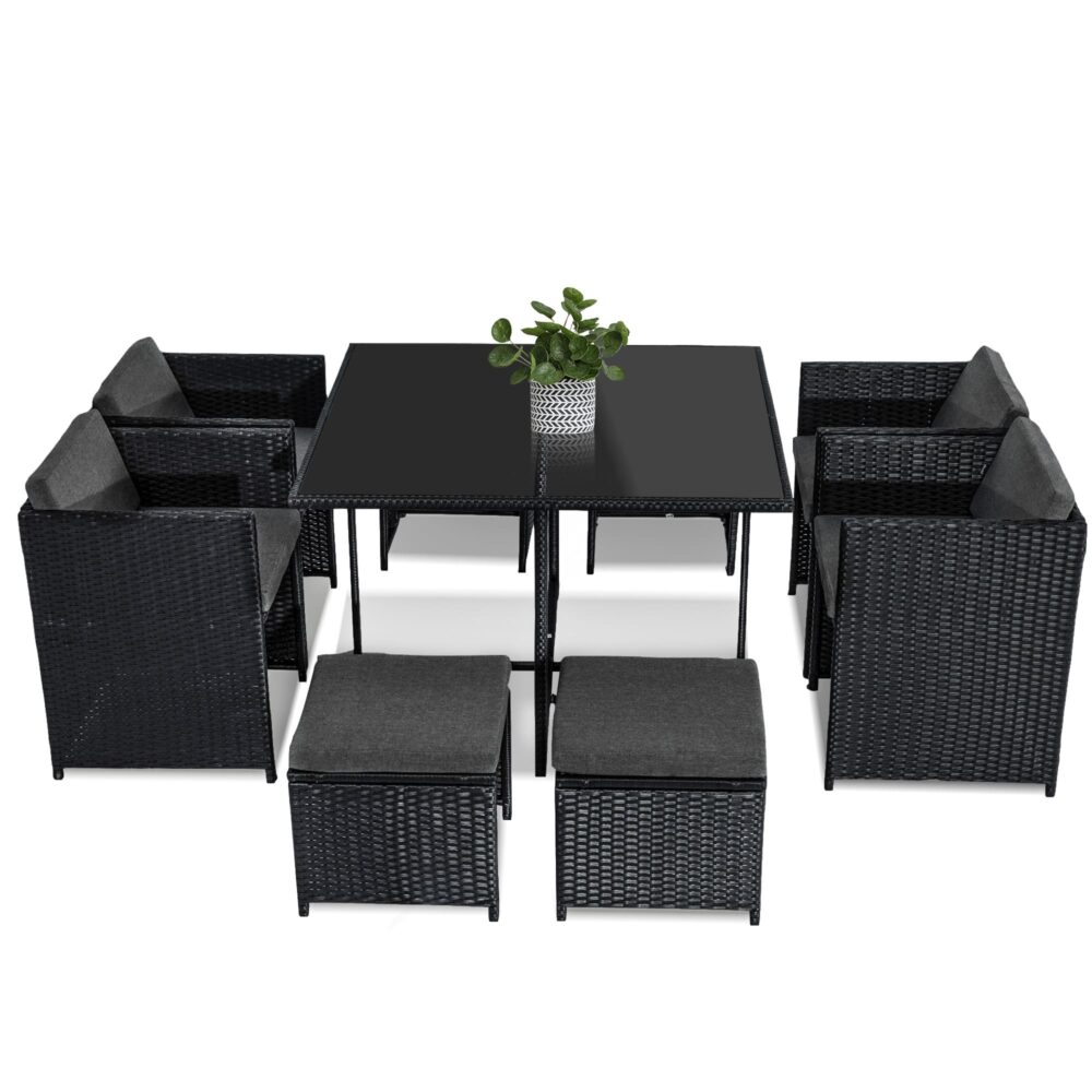 9 Piece Outdoor Dining Set, Wicker Black, view 11