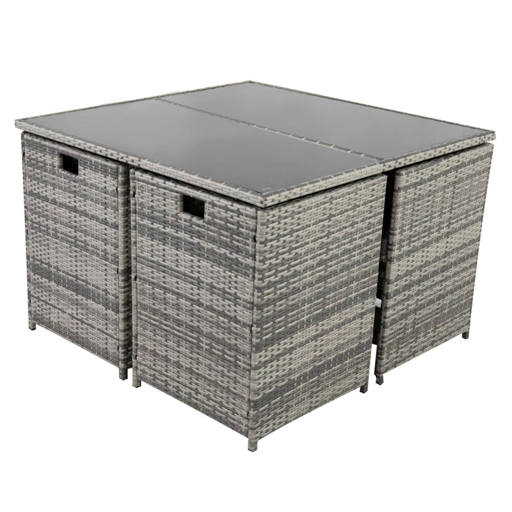 9 Piece Outdoor Dining Set, Wicker Grey, view 7
