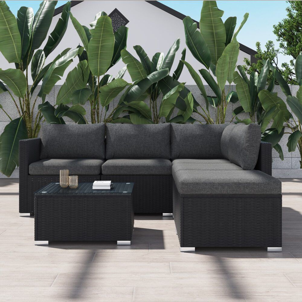 Caloundra 6 Piece Outdoor Modular Lounge, Black Wicker