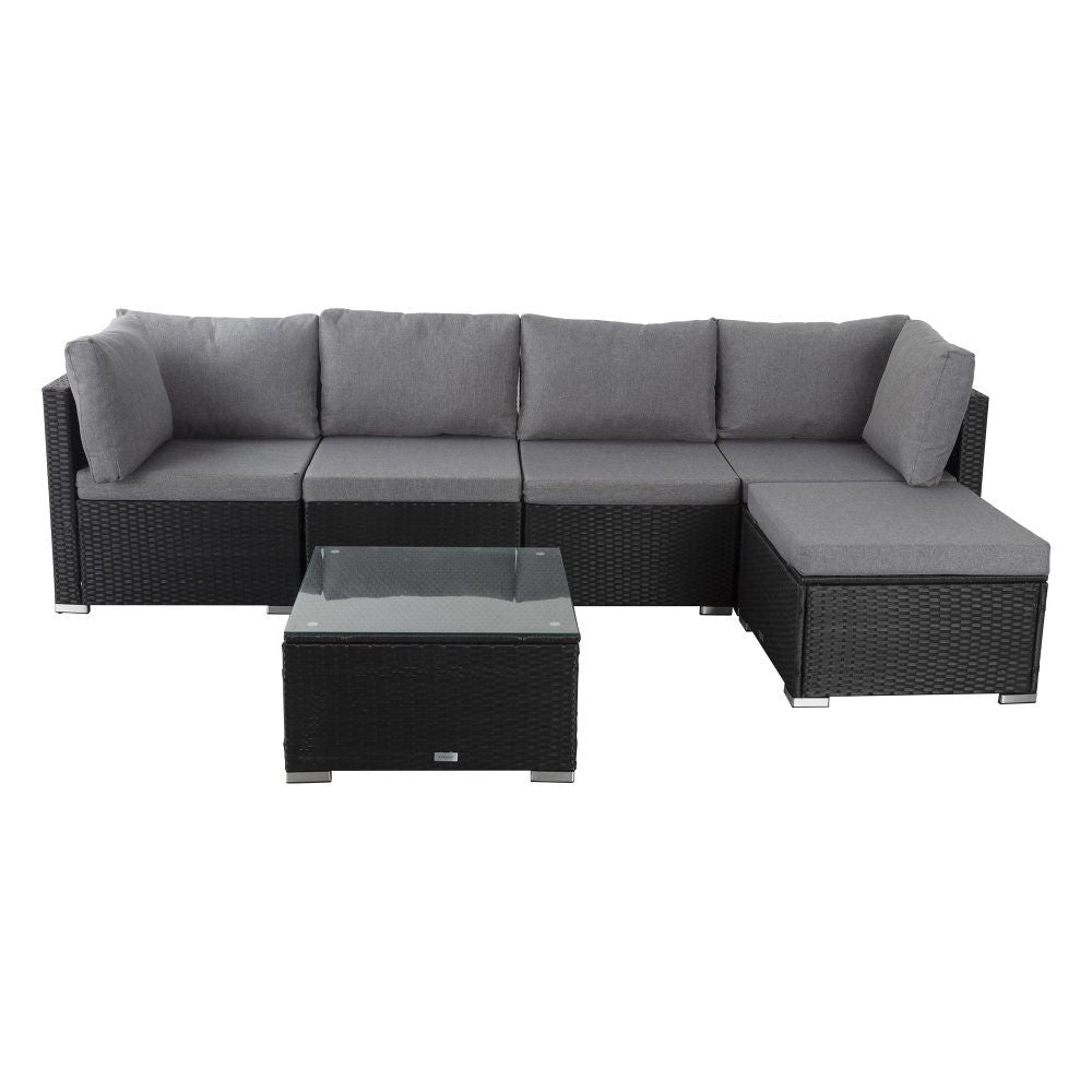 Caloundra 6 Piece Outdoor Modular Lounge, Black Wicker
