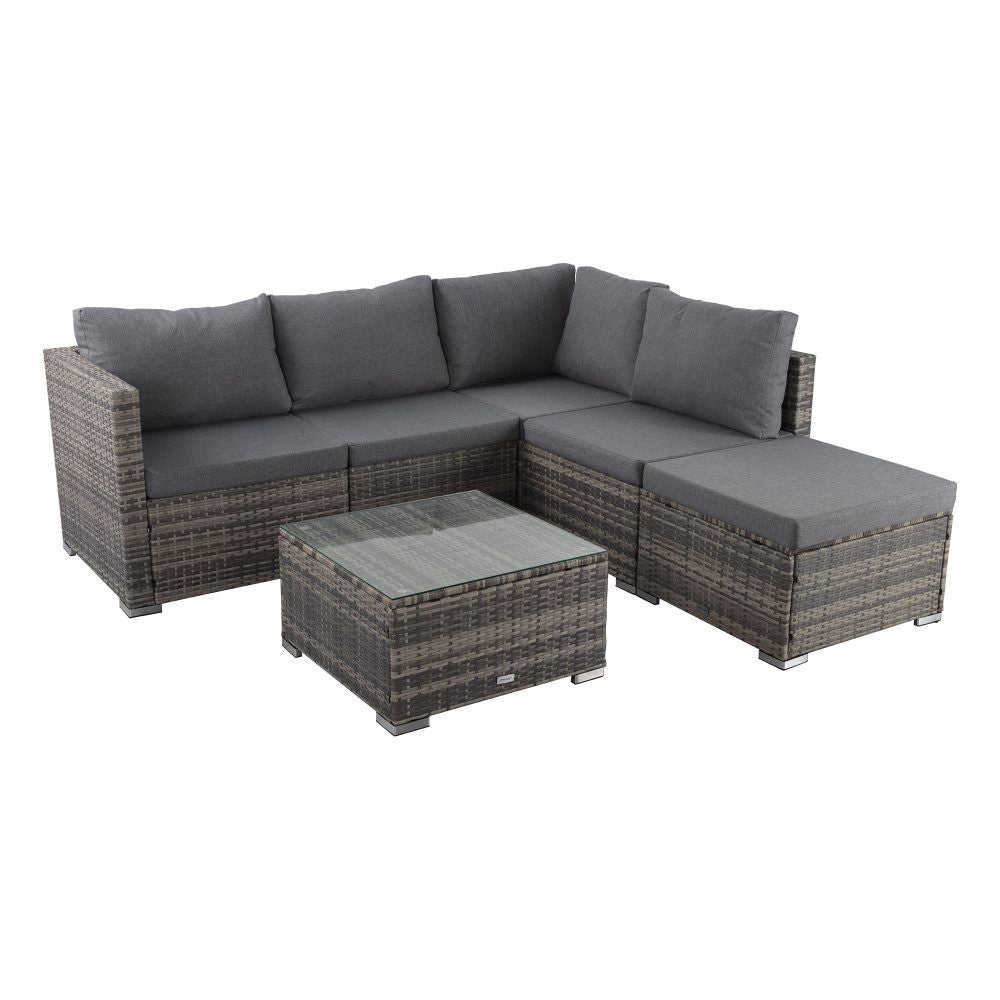 Caloundra 6 Piece Outdoor Modular Lounge, Grey Wicker