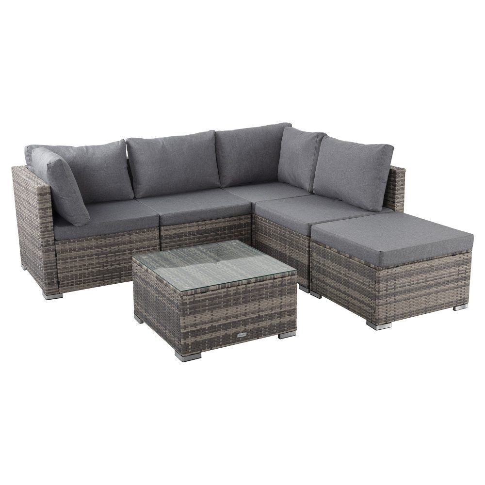 Caloundra 6 Piece Outdoor Modular Lounge, Grey Wicker