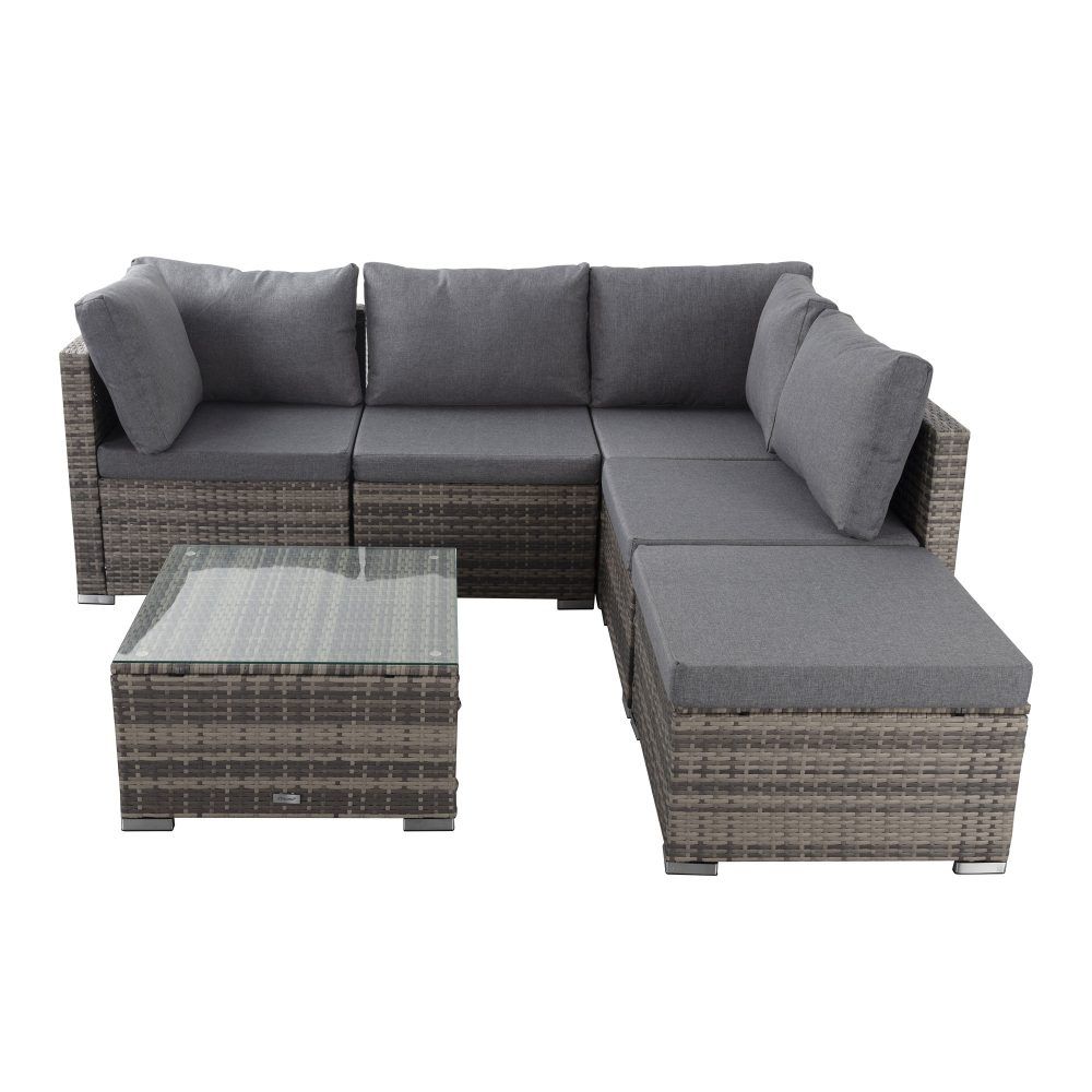 Caloundra 6 Piece Outdoor Modular Lounge, Grey Wicker