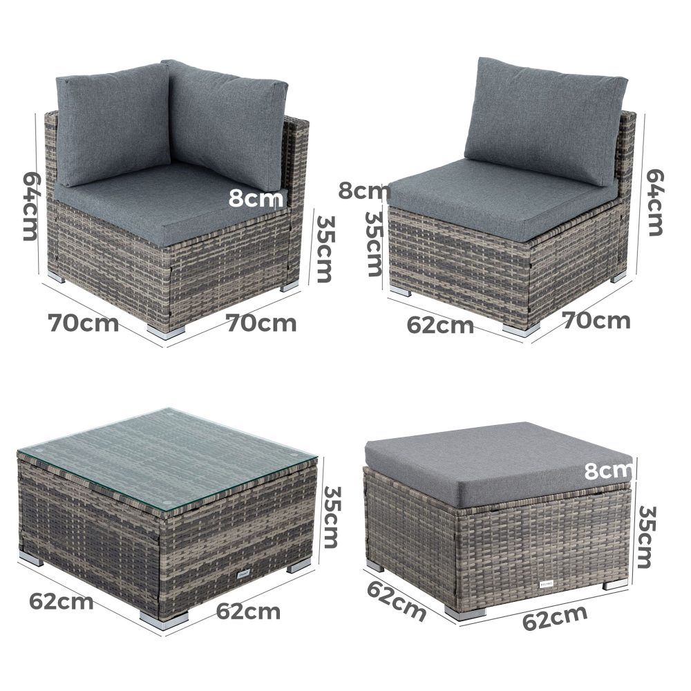 Caloundra 6 Piece Outdoor Modular Lounge, Grey Wicker