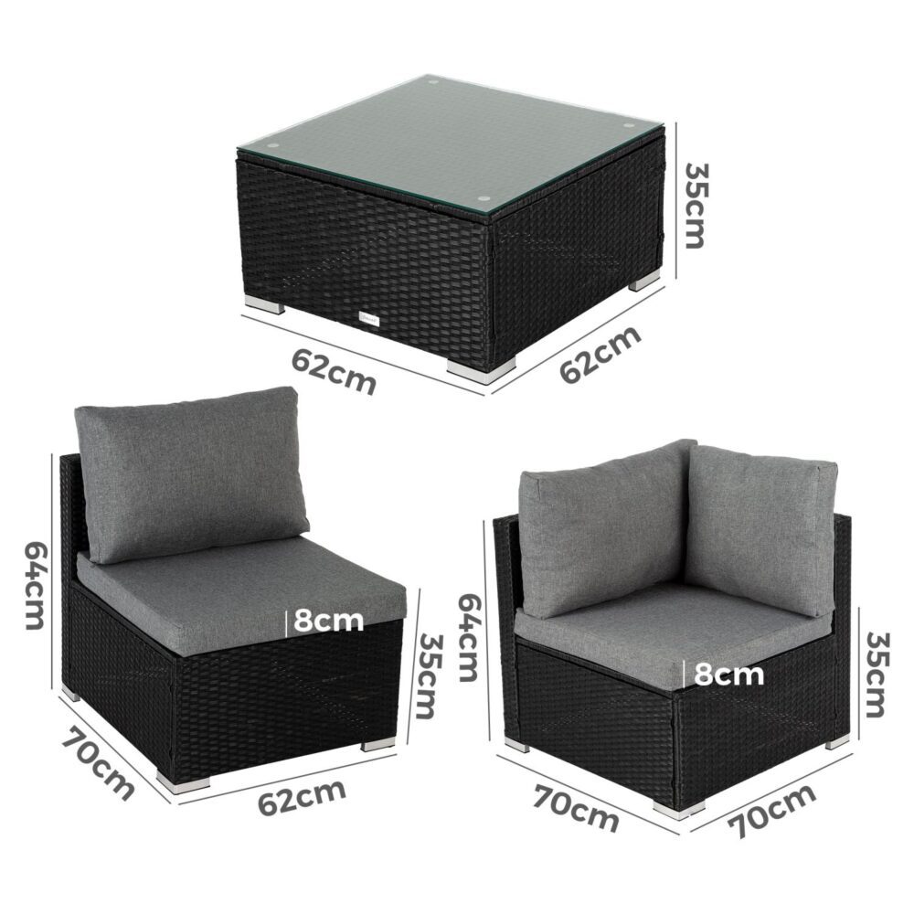 Caloundra 5 Piece Outdoor Modular Lounge, Black Wicker
