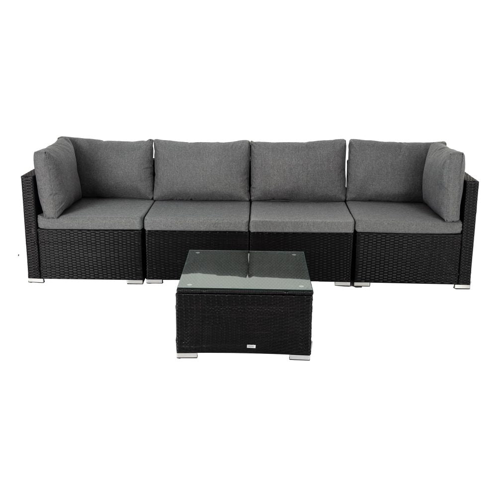 Caloundra 5 Piece Outdoor Modular Lounge, Black Wicker