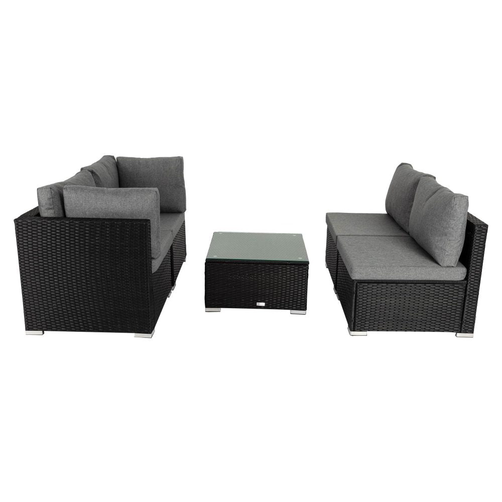 Caloundra 5 Piece Outdoor Modular Lounge, Black Wicker