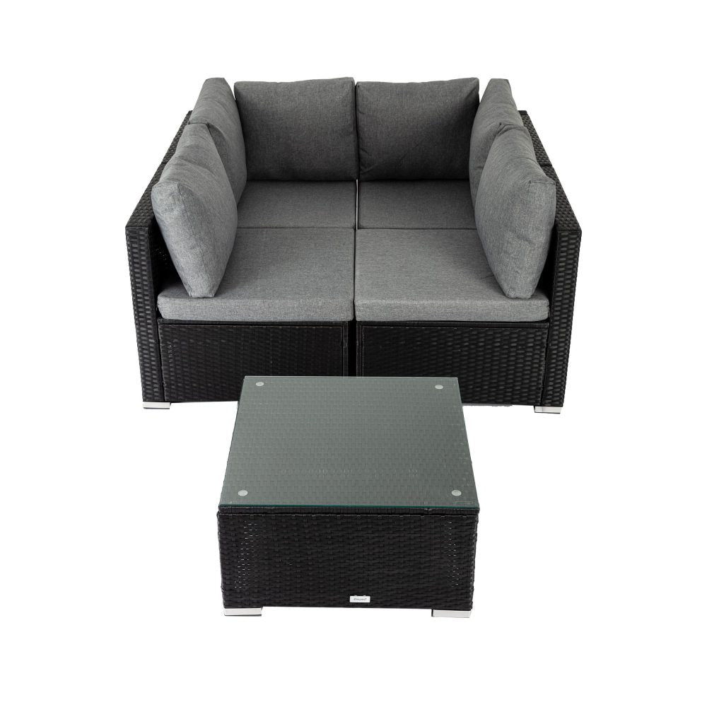Caloundra 5 Piece Outdoor Modular Lounge, Black Wicker