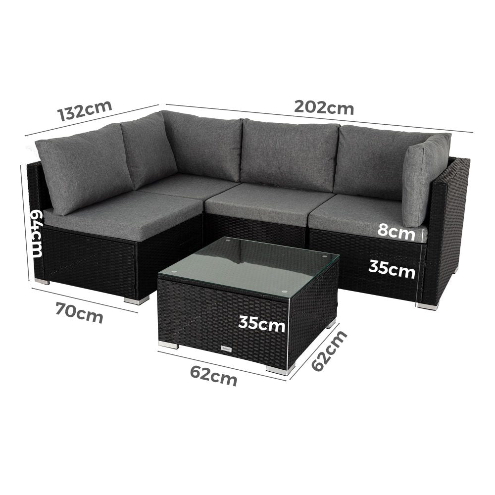 Caloundra 5 Piece Outdoor Modular Lounge, Black Wicker