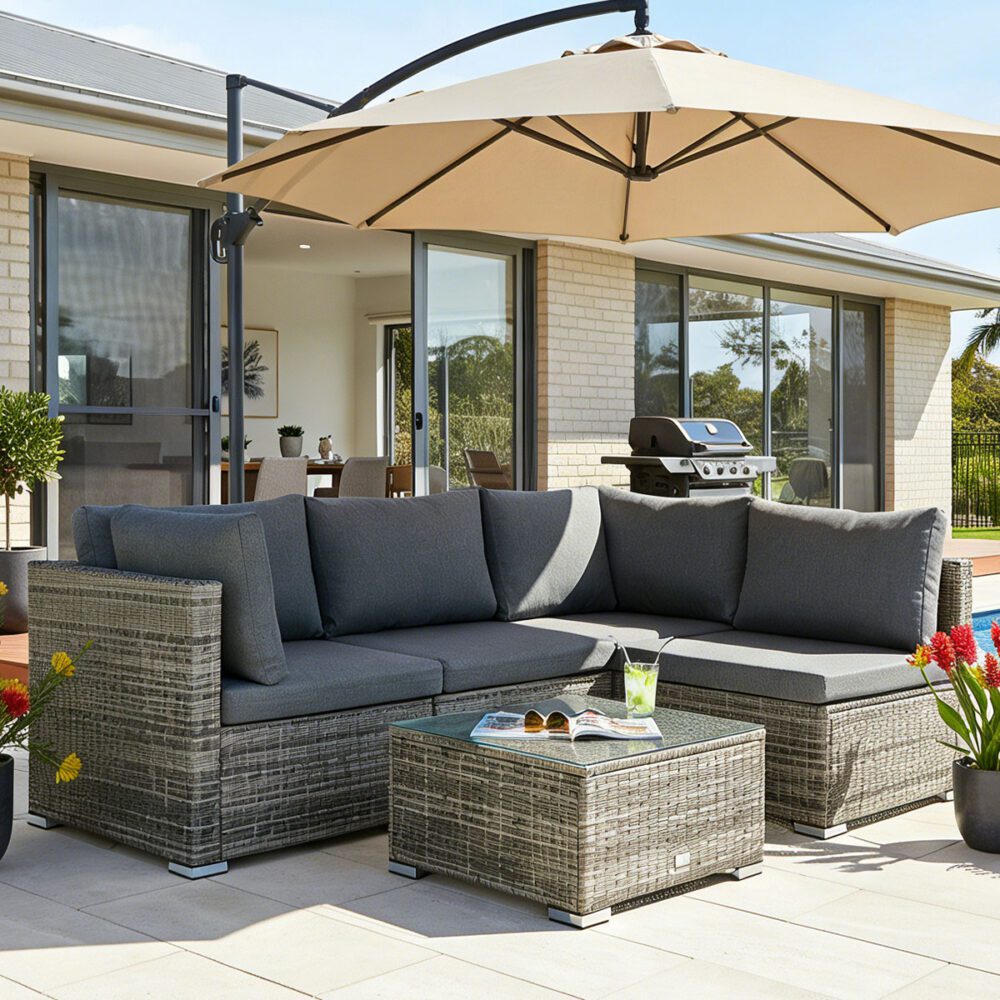 Caloundra 5 Piece Outdoor Modular Lounge, Grey Wicker
