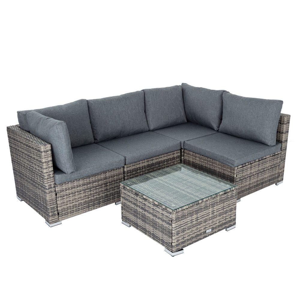 Caloundra 5 Piece Outdoor Modular Lounge, Grey Wicker