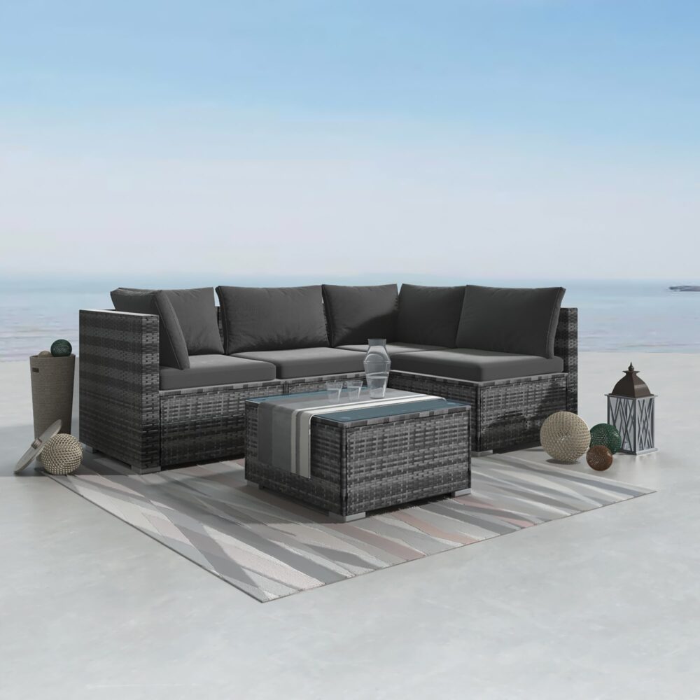 Caloundra 5 Piece Outdoor Modular Lounge, Grey Wicker